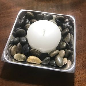 Serenity Votives in River Stones & Chrome Dishes